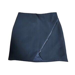Alice + Olivia Barbra Asymmetrical Zip Mini Skirt A-Line Classic Womens 6 Black